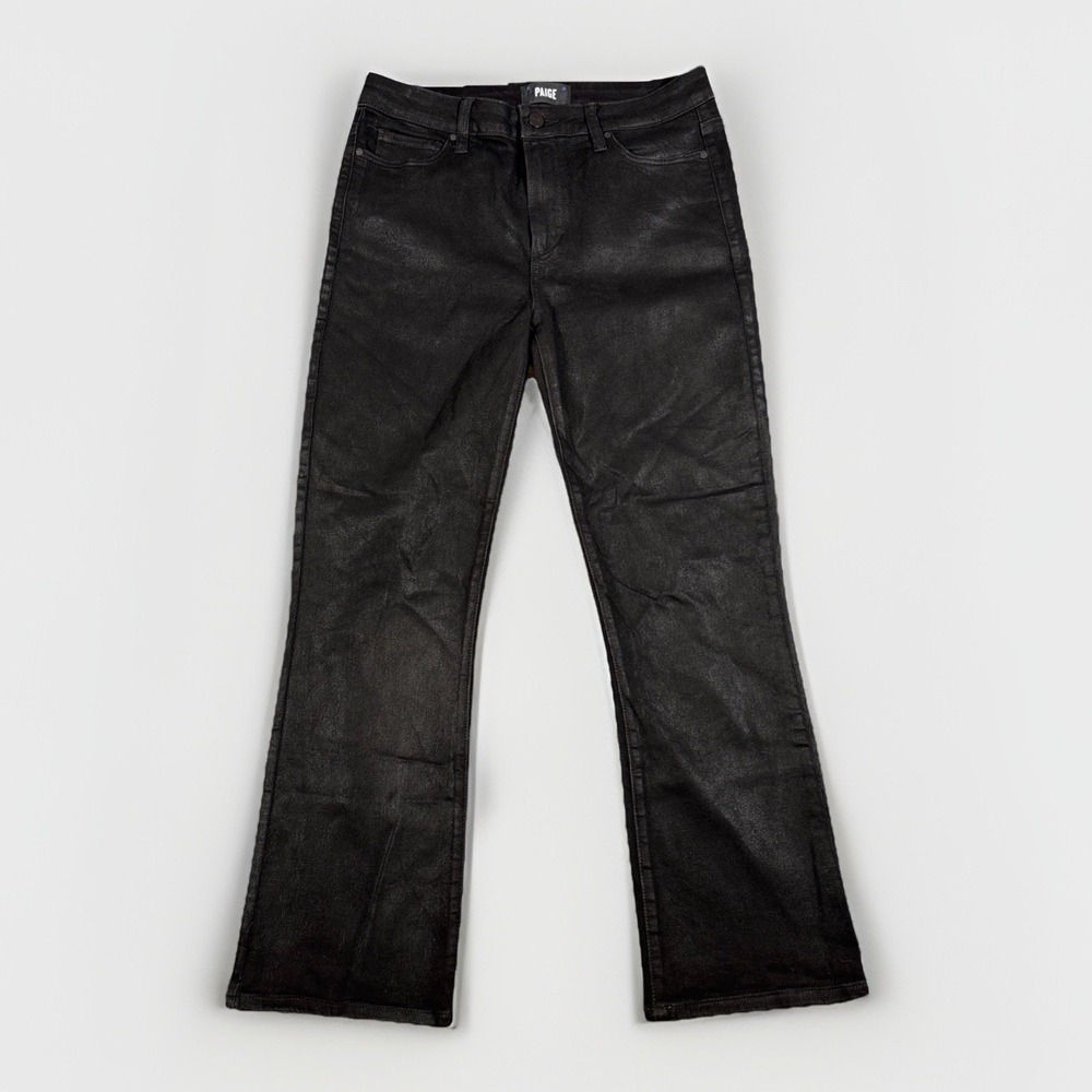 PAIGE Claudine Ankle Flare Jeans Womens 29 Black Coated High Rise 5640901-3364